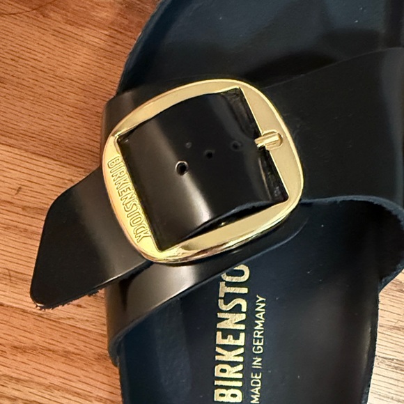Birkenstock Black Slides with Gold Accents